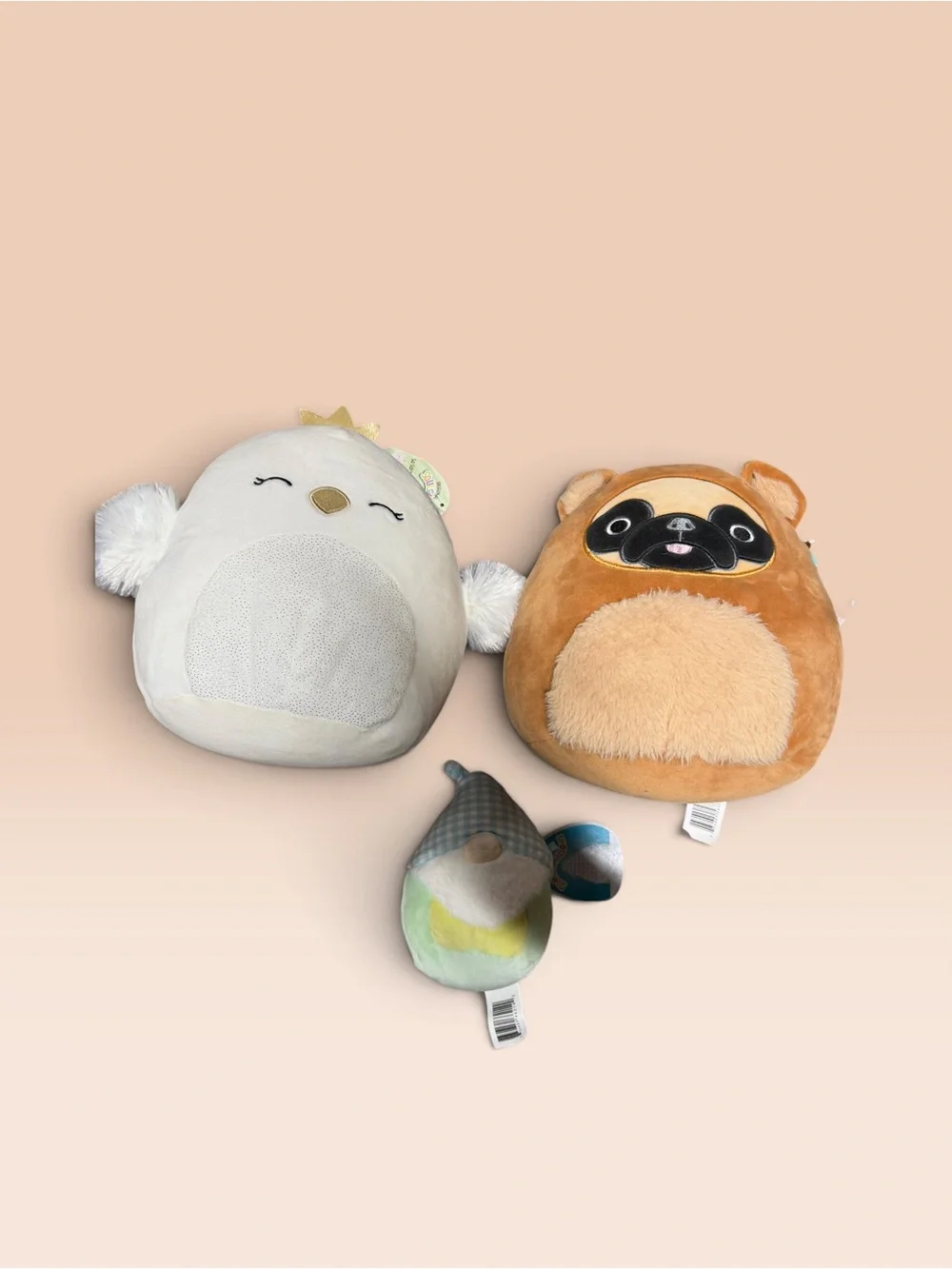Squishmallows Cream Penguin and Brown Pug Plush Set